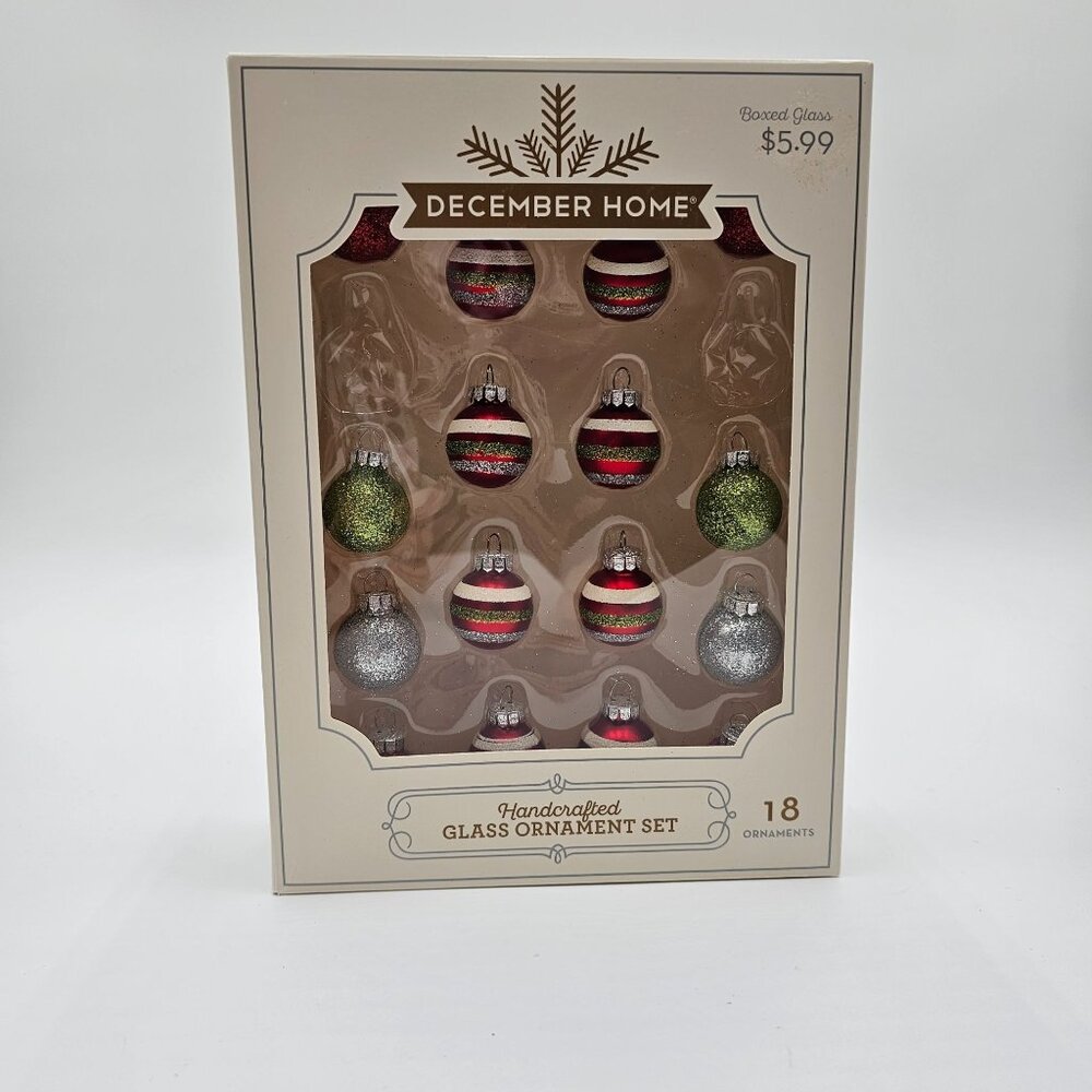 Handcrafted Glass Ornament Set By December Home - 16 pieces in box Holiday Decor